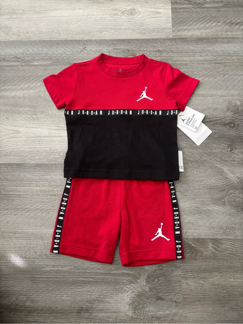 Jordan Red and Black Block Short Sleeve Tee